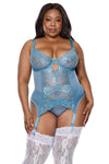 Queen Sexy Lace Underwire Cups Merrywidow Bustier Blue