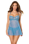 Coquette Sexy Sheer Mesh Underwire Lace Cups Babydoll Blue
