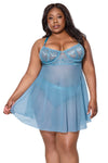 Queen Sexy Sheer Mesh Underwire Lace Cups Babydoll Blue