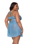 Queen Sexy Sheer Mesh Underwire Lace Cups Babydoll Blue