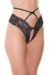 Coquette Lingerie Sexy Scallop Stretch Lace Open Front Panty Black