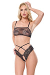 Coquette Lingerie Sexy Scallop Stretch Lace Open Front Panty Black