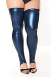 Darque Blue Metallic Stay Up Stockings Stretch Thigh Highs