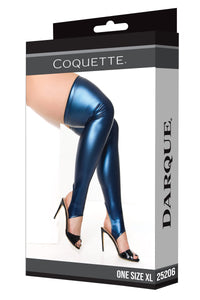Darque Blue Metallic Stay Up Stockings Stretch Thigh Highs