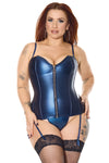 Darque Blue Metallic Ribbon Lace-up Back Corset & G-String