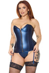 Darque Blue Metallic Ribbon Lace-up Back Corset & G-String