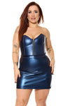 Darque Blue Metallic Ribbon Lace-up Back Corset & G-String