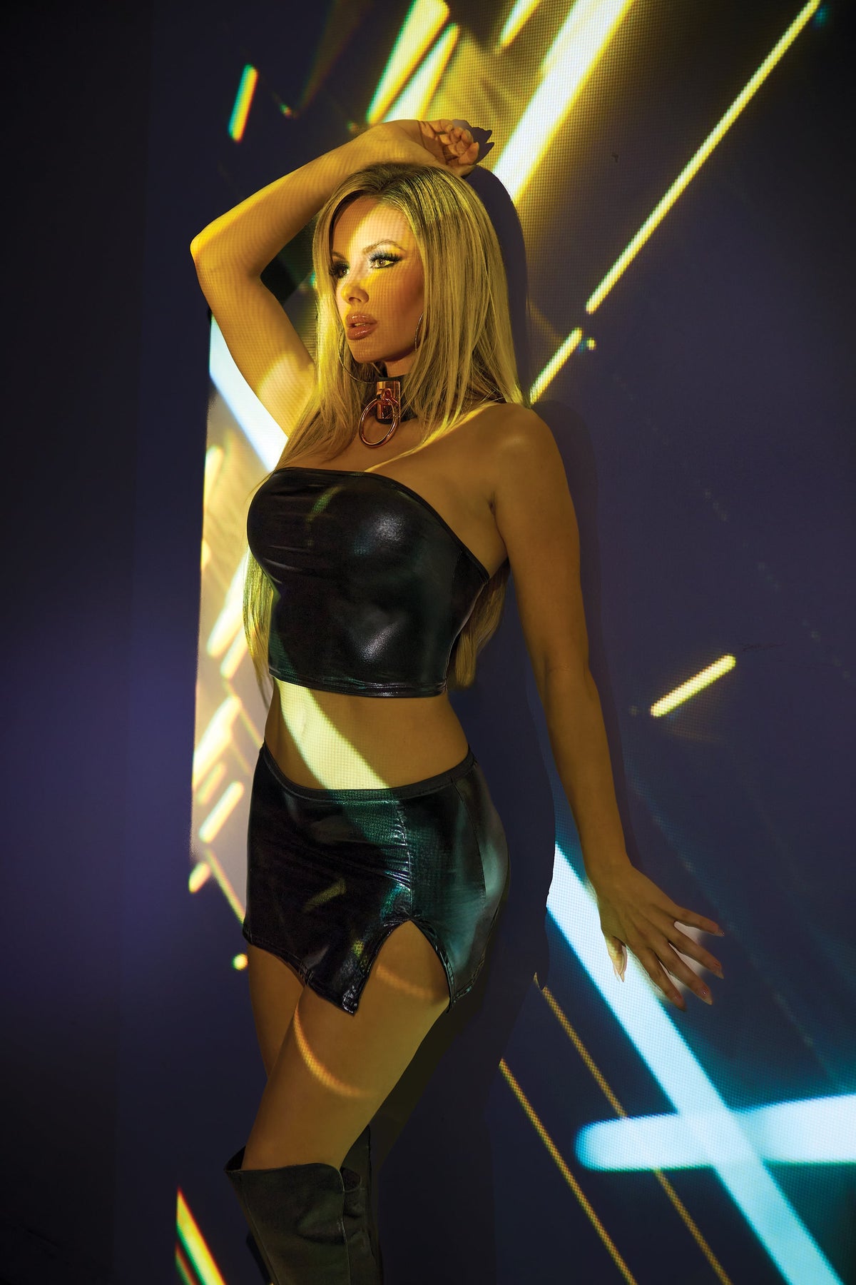 Darque Wet Look Mini Skirt Black