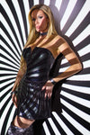 Darque Wet Look Flared Hem Mini Tube Dress Black