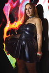Darque Wet Look Flared Hem Mini Tube Dress Black