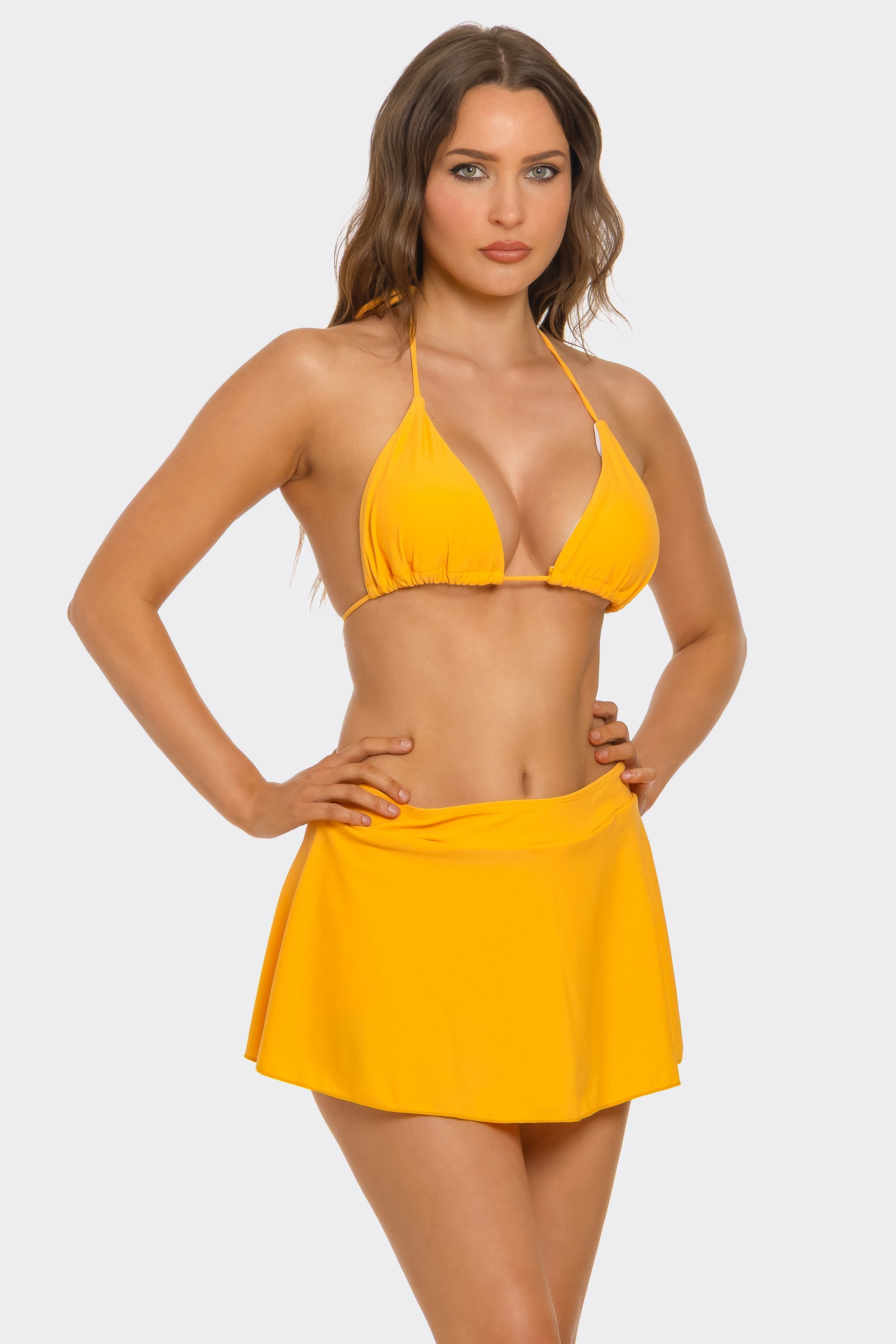 BeWicked Millie Triangle Bikini Set High Rise Swim Skirt Yellow