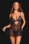 Pleasure Nipple Hardware Chain Sheer Babydoll & G-String Leopard