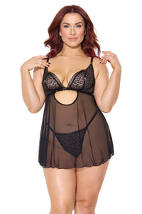 Pleasure Nipple Hardware Chain Sheer Babydoll & G-String Leopard Queen