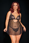 Pleasure Nipple Hardware Chain Sheer Babydoll & G-String Leopard Queen