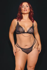 Coquette Pleasure Nipple Hardware Chain Leopard Underwire Cups Bra & G-String