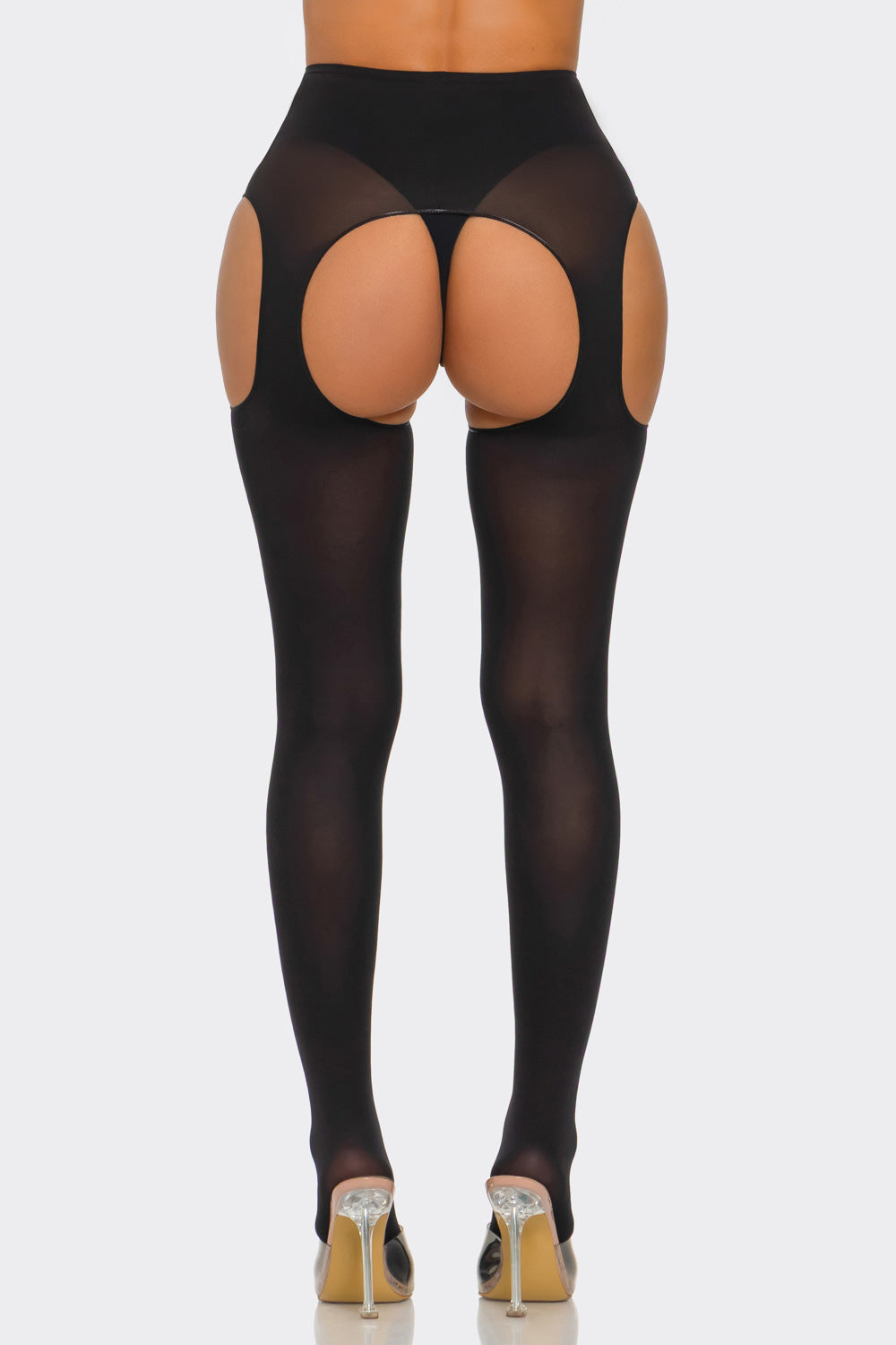 Cotton Peekaboo Tights Bold Cheeky Crotchless Black