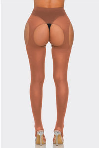 Cotton Peekaboo Tights Bold Cheeky Crotchless Honey Beige