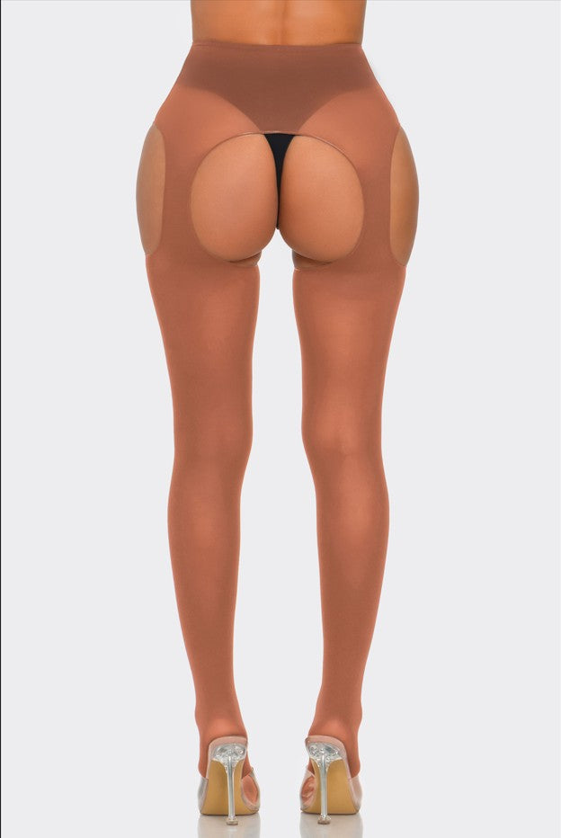 Cotton Peekaboo Tights Bold Cheeky Crotchless Honey Beige