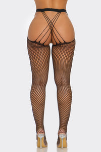 What A Catch Nylon Tights Fishnet Crotchless Black
