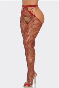 What A Catch Nylon Tights Fishnet Crotchless Red