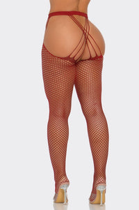 What A Catch Nylon Tights Fishnet Crotchless Red