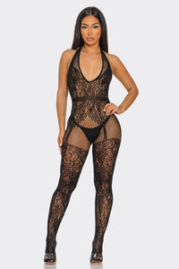 Only For You Bodystocking Garter Style Plunge Neckline