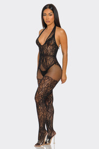 Only For You Bodystocking Garter Style Plunge Neckline