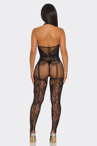 Only For You Bodystocking Garter Style Plunge Neckline