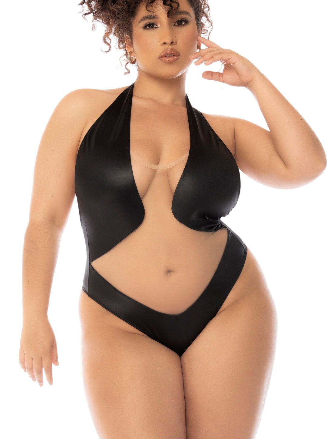 Mapale Queen Romy Sheer Optical Illusion Bodysuit Teddy Nude/Black
