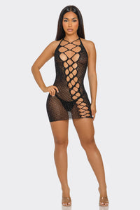 Nights Like This Bodystocking Dress Sheer Mesh Shimmering Black