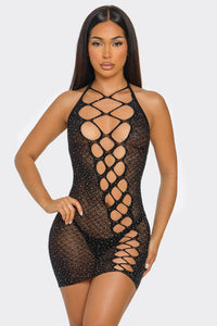 Nights Like This Bodystocking Dress Sheer Mesh Shimmering Black
