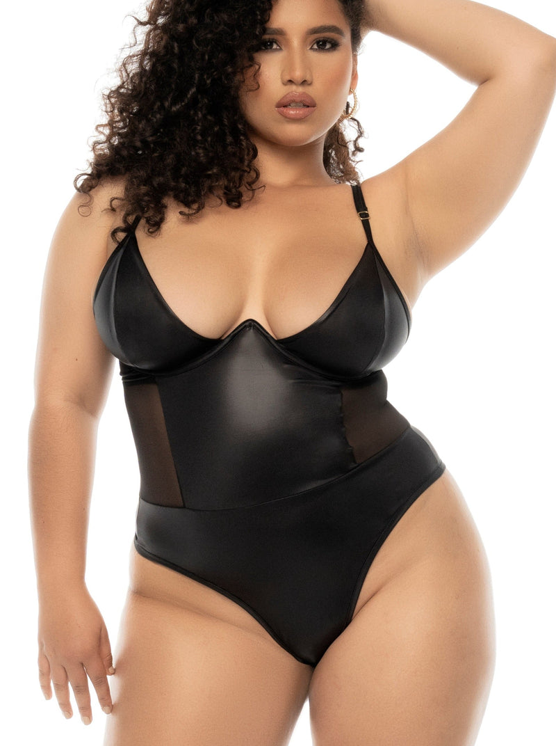 Mapale Queen Bibi Edgy Underwire Rebel Bodysuit Teddy Wet Look Black-Rebel Romance