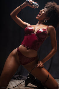 Mapale Iconic Vinyl Underwire Bustier Set Gloss Wine-Rebel Romance