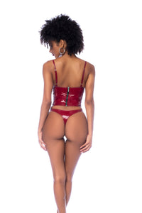 Mapale Iconic Vinyl Underwire Bustier Set Gloss Wine-Rebel Romance