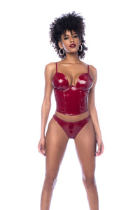 Mapale Iconic Vinyl Underwire Bustier Set Gloss Wine-Rebel Romance