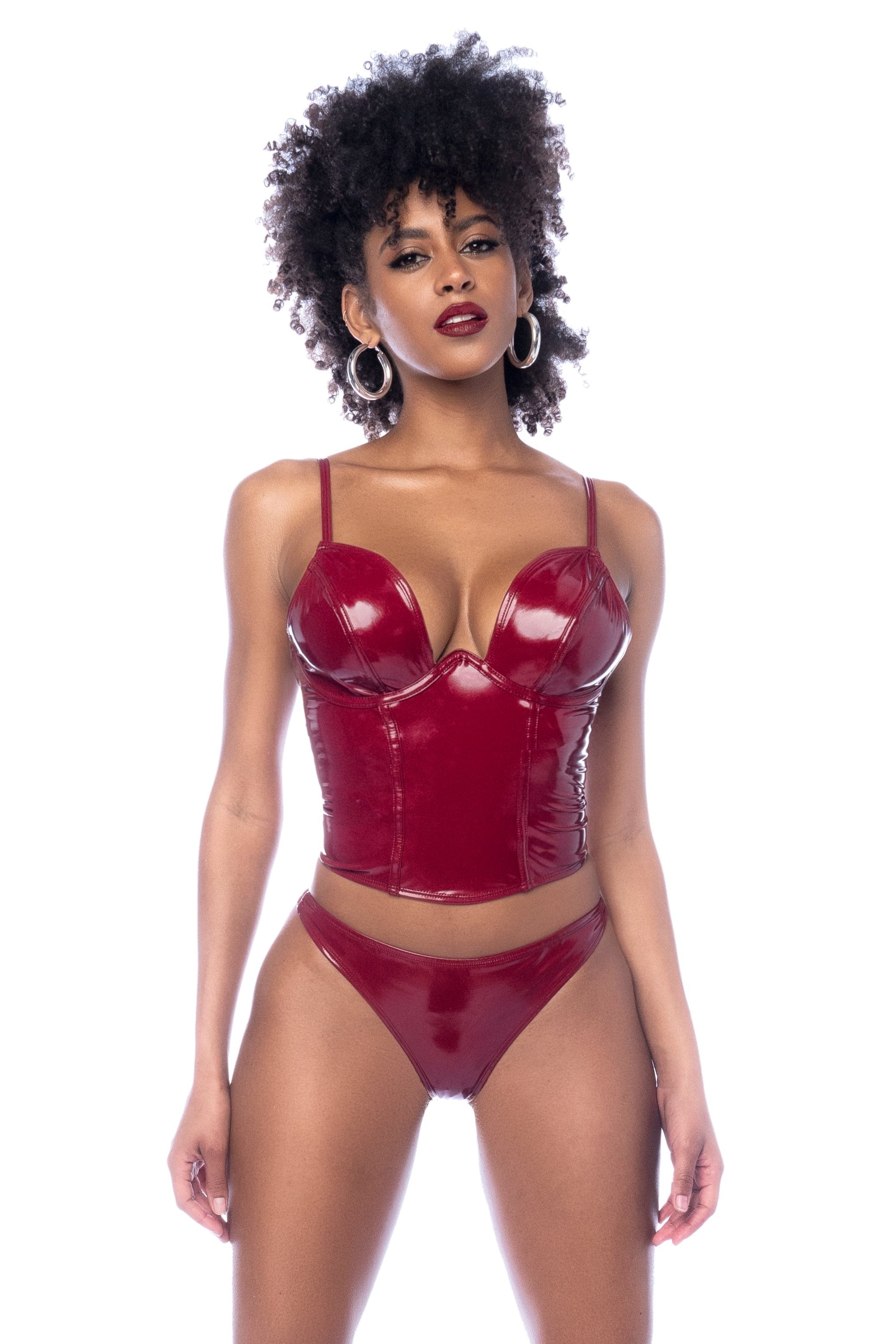 Mapale Iconic Vinyl Underwire Bustier Set Gloss Wine-Rebel Romance