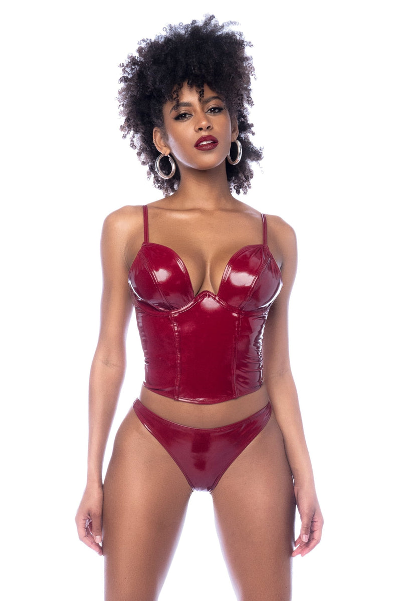 Mapale Iconic Vinyl Underwire Bustier Set Gloss Wine-Rebel Romance