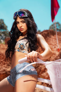 Mapale Festival Triangle Top and Denim Print Shorts Set Bohemian Mystique