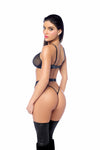 Rebellious Garter Bra Set Bold Fishnet Mesh Black