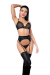 Rebellious Garter Bra Set Bold Fishnet Mesh Black