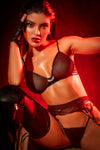 Rebellious Garter Bra Set Bold Fishnet Mesh Black