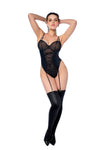 Daring Underwire Bodysuit Bold Fishnet Mesh Lace Up Front Black