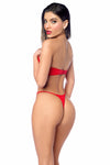 Sleek Faux Leather Structured Underwire Bustier Set Red