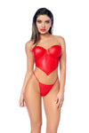 Sleek Faux Leather Structured Underwire Bustier Set Red