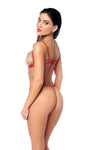 Spotlight Rhinestone Fringe Open Cup Bra Set Red