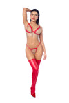 Spotlight Rhinestone Fringe Open Cup Bra Set Red