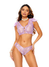 Elegant Moments Pearl Button Lace Cami Bra Set Lilac