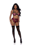 Elegant Moments Holiday Buffalo Plaid Print Strappy Cups Bra Set Red/Black
