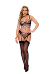 Sheer Embroidered Mesh V Wire Bra Set Black Hearts