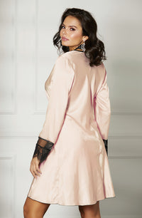 Shirley of Hollywood Charmeuse Satin Eyelash Lace Robe Blush